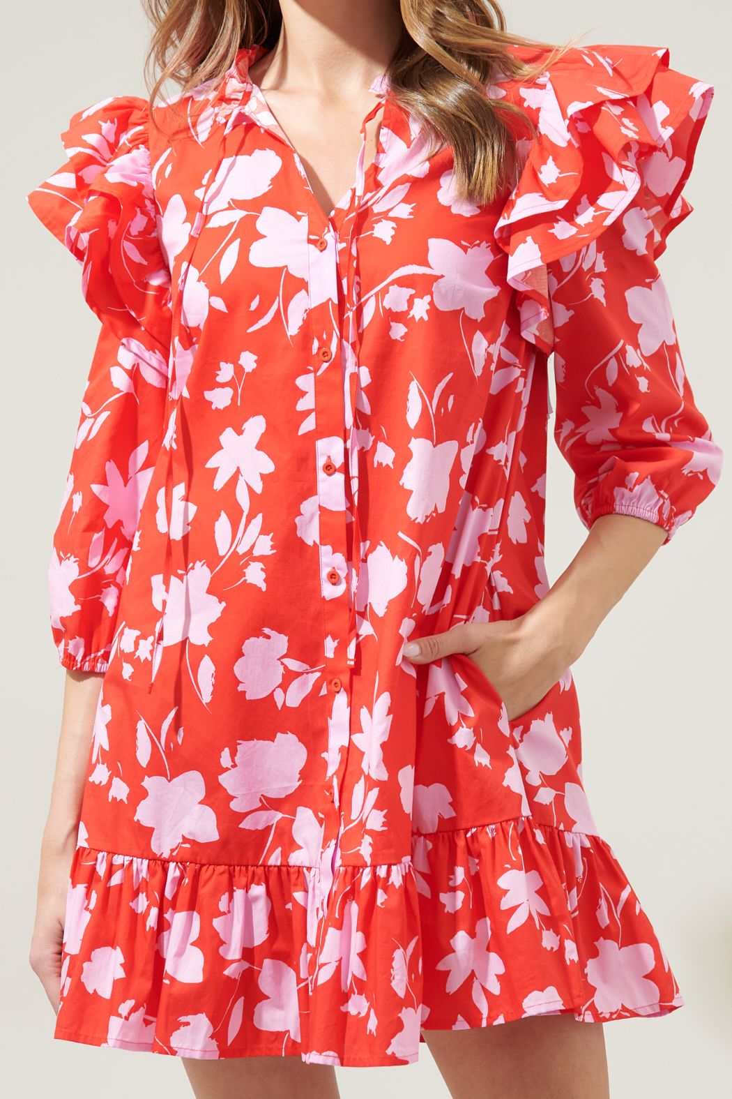 Sunset Floral Sammy Ruffle Drop Waist Dress - A717