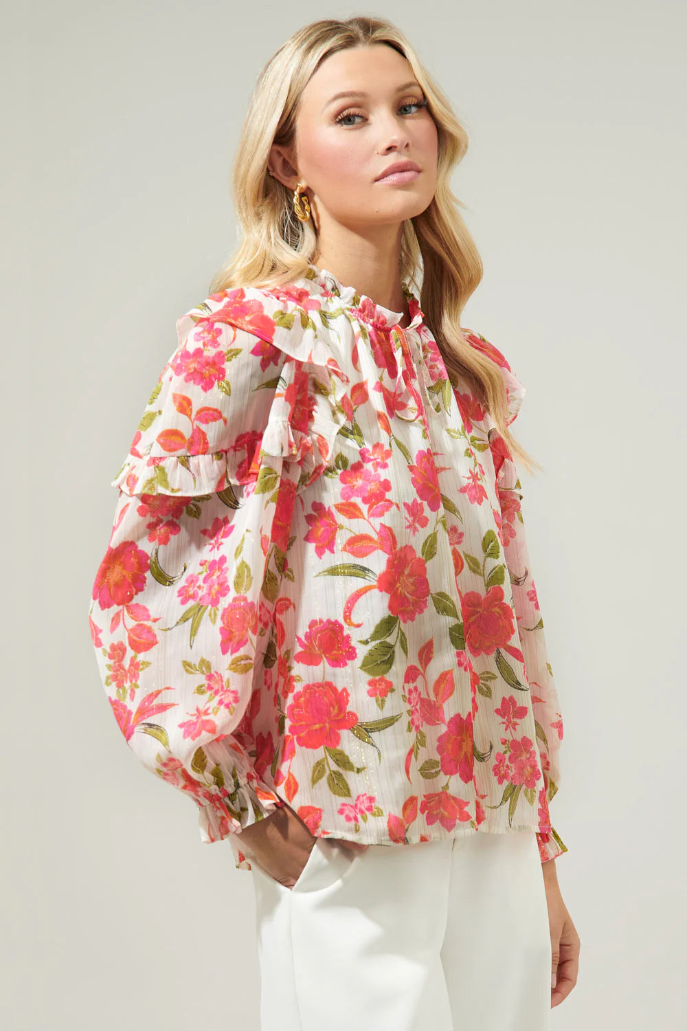 Belle Anse Floral Marquette Henley Blouse A601