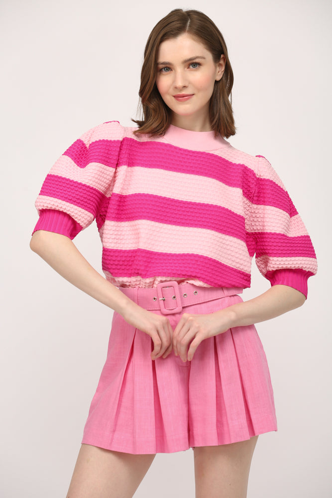 Stripe Textured Knit Mock Neck Sweater - J418