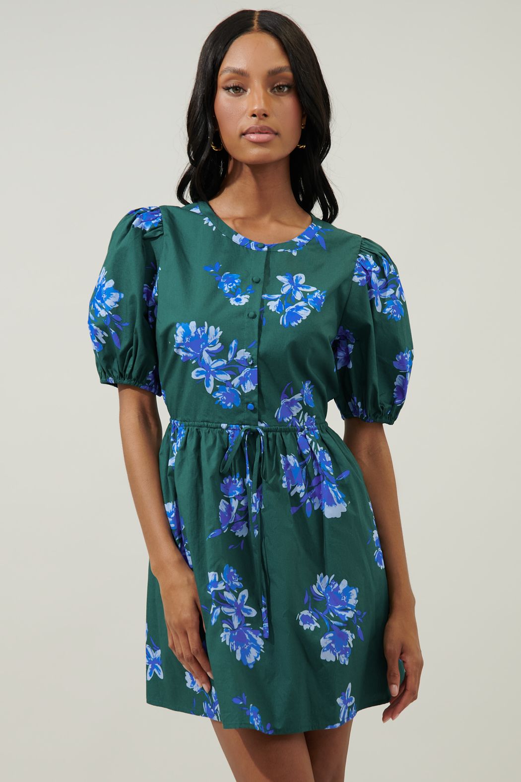 Spokane Floral Alba Puff Sleeve Mini Dress - A716