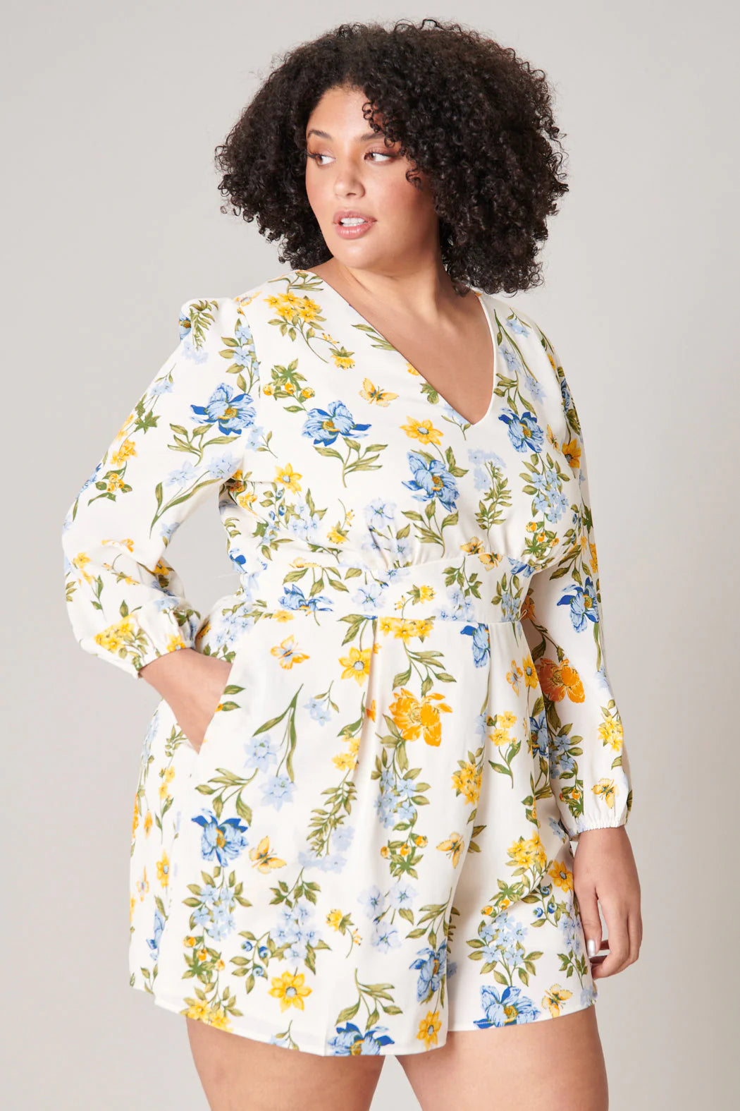 April Floral Balloon Sleeve Heartthrob Romper Curve