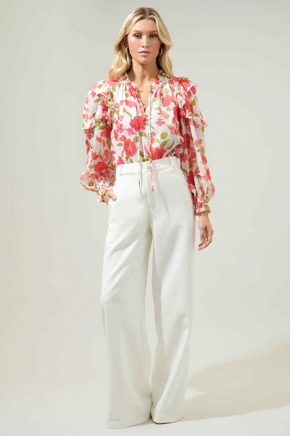 Belle Anse Floral Marquette Henley Blouse A601