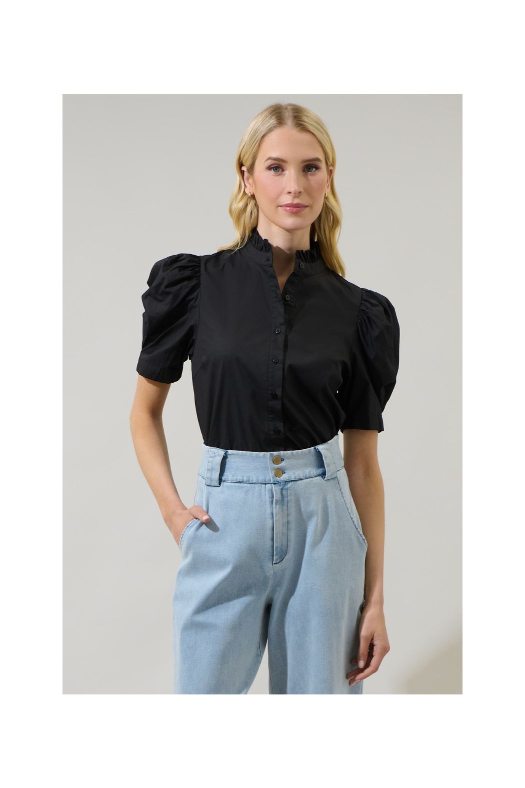 Finley Ruffle Button Down Top - D712