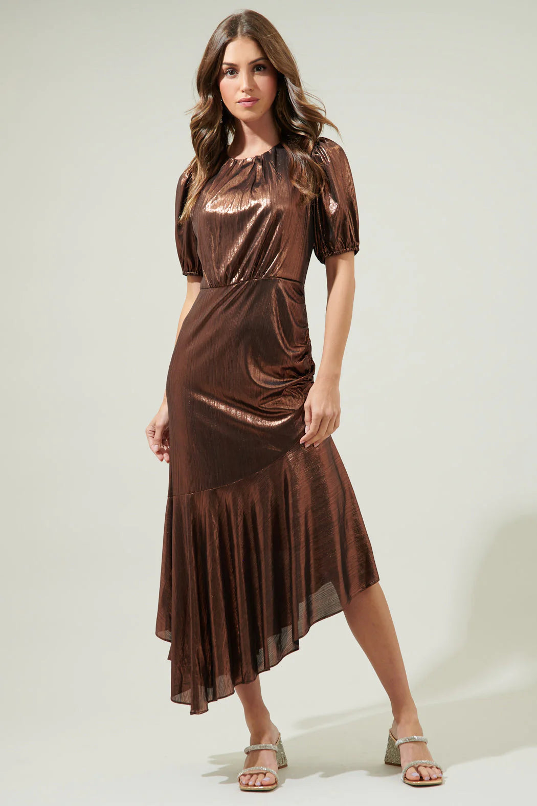 Rina Metallic Asymmetrical Maxi Dress - C105