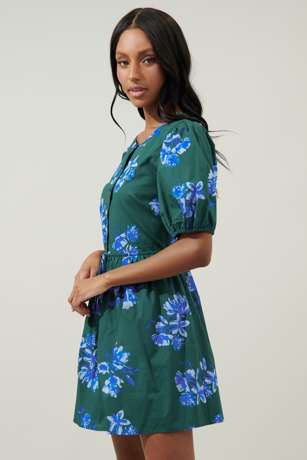 Spokane Floral Alba Puff Sleeve Mini Dress - A716