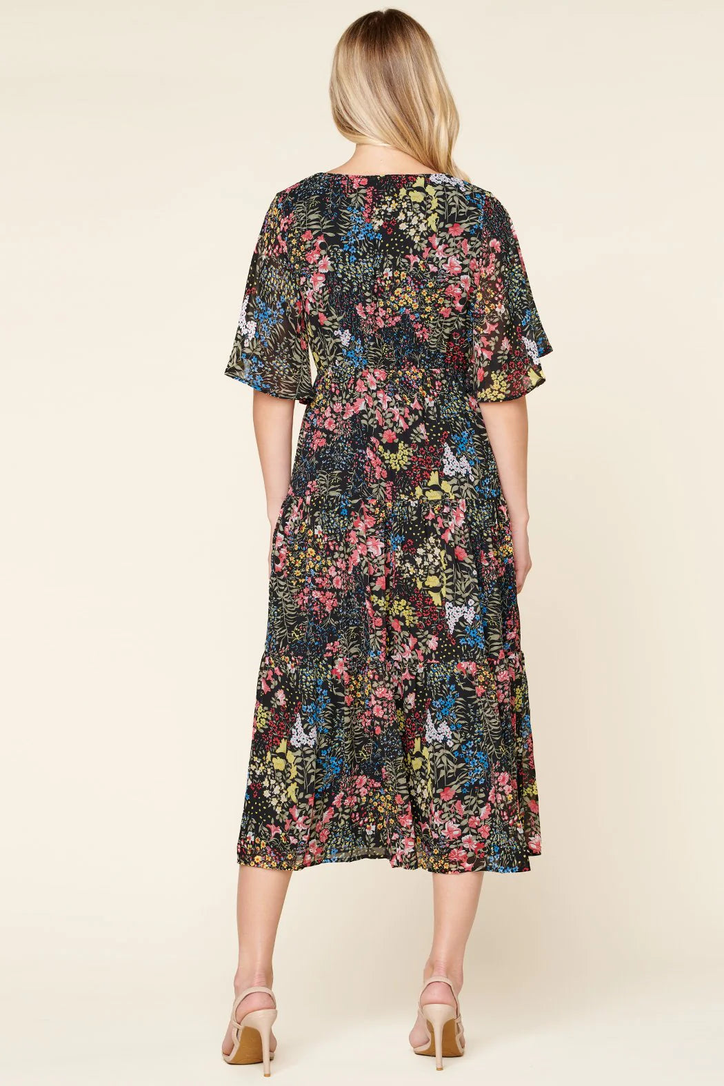 High Hopes Floral Flouncy Sleeve Tiered Maxi Dress - C304