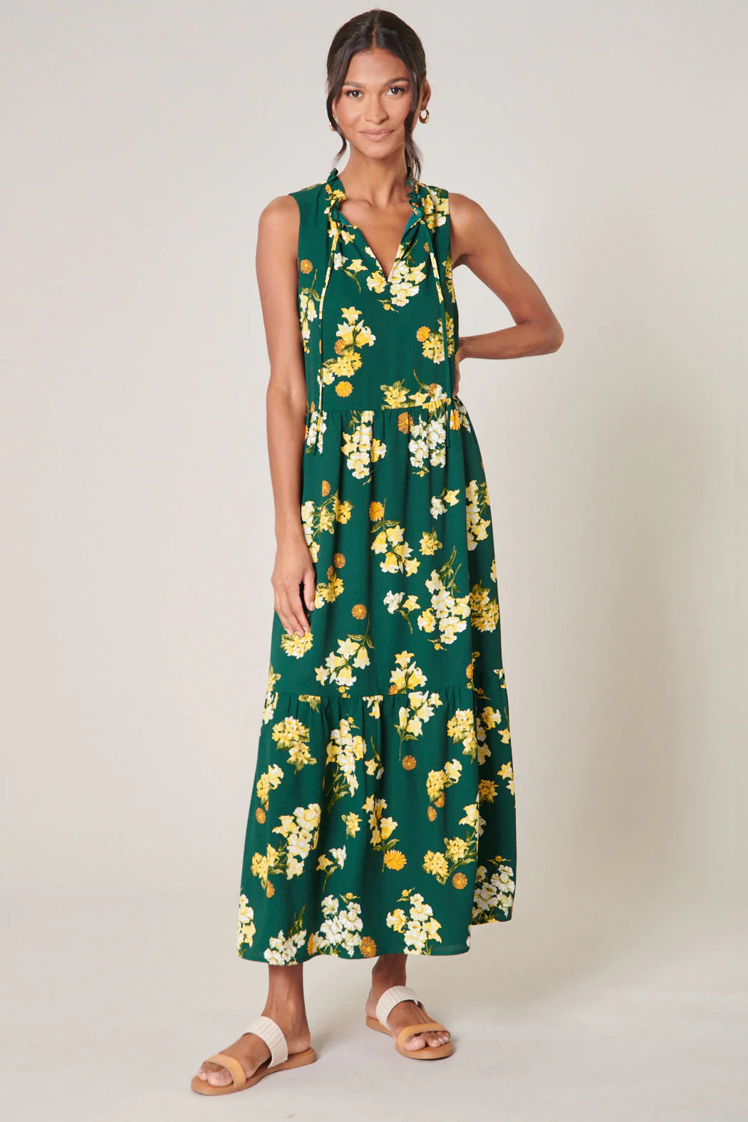 Delliah Floral Split Neck Tiered Maxi Dress B804