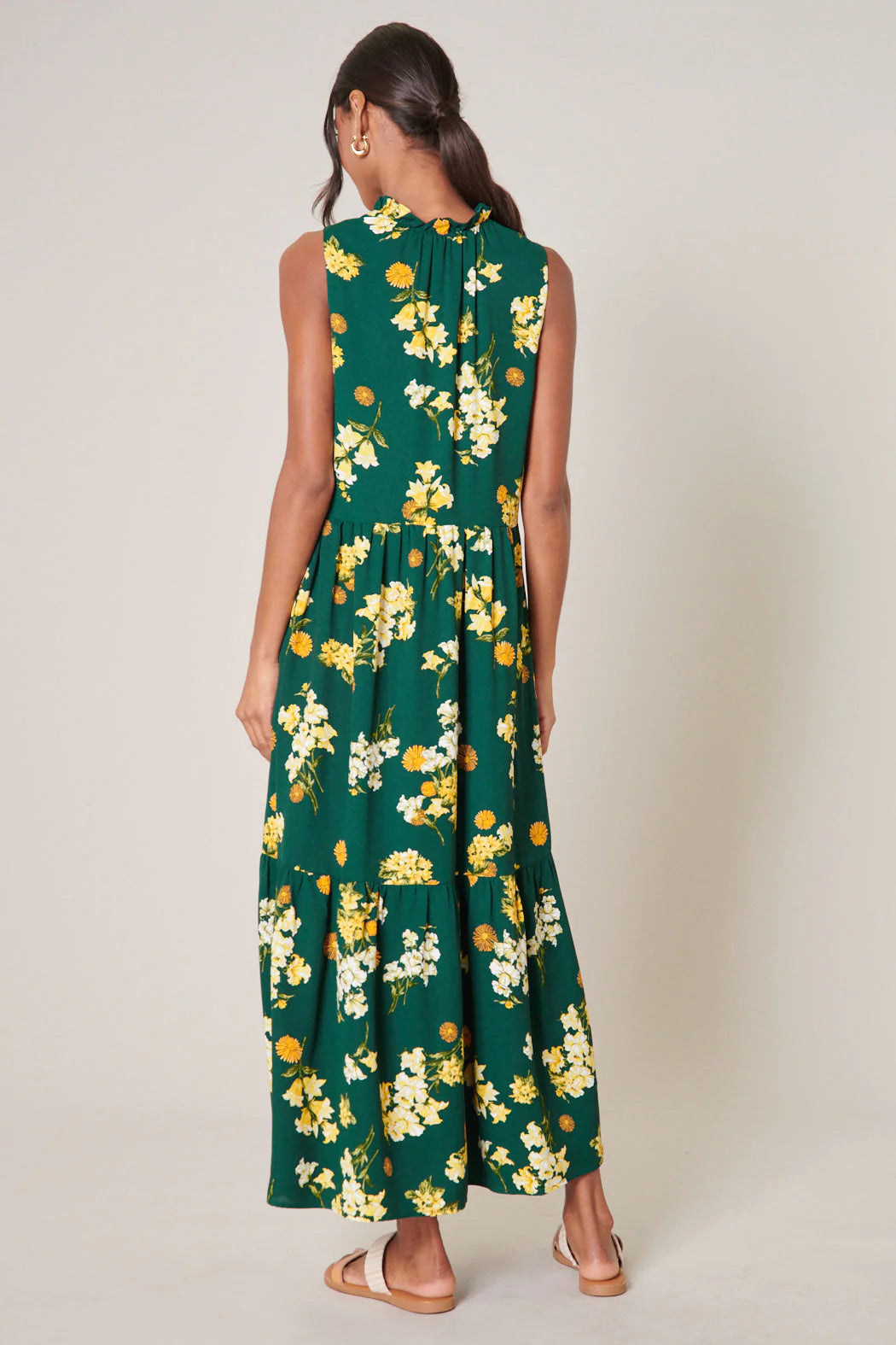 Delliah Floral Split Neck Tiered Maxi Dress B804