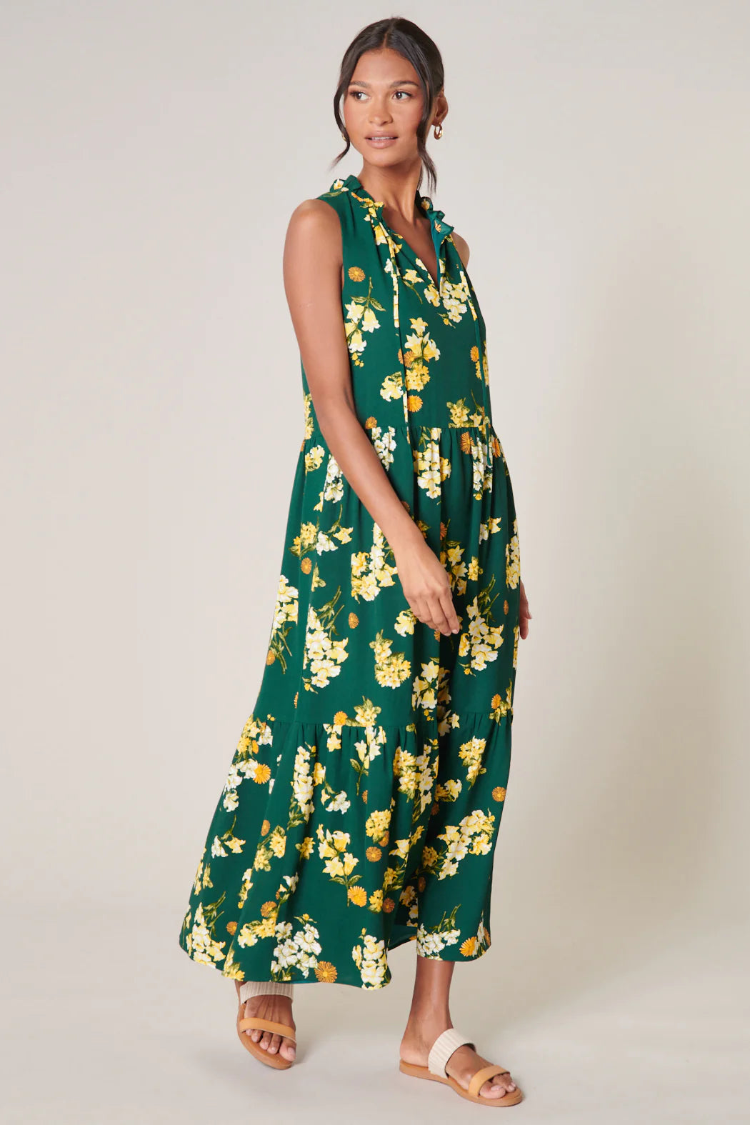 Delliah Floral Split Neck Tiered Maxi Dress B804