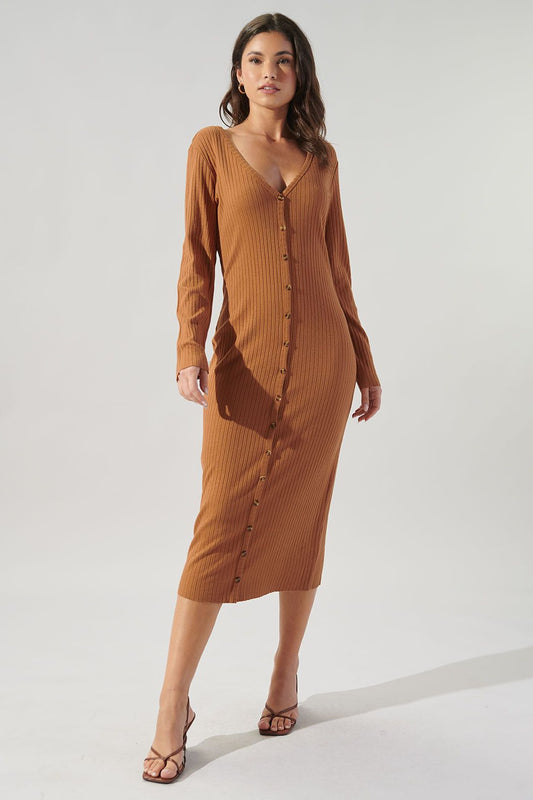 Provence Ribbed Knit Midi Cardigan Dress - F104