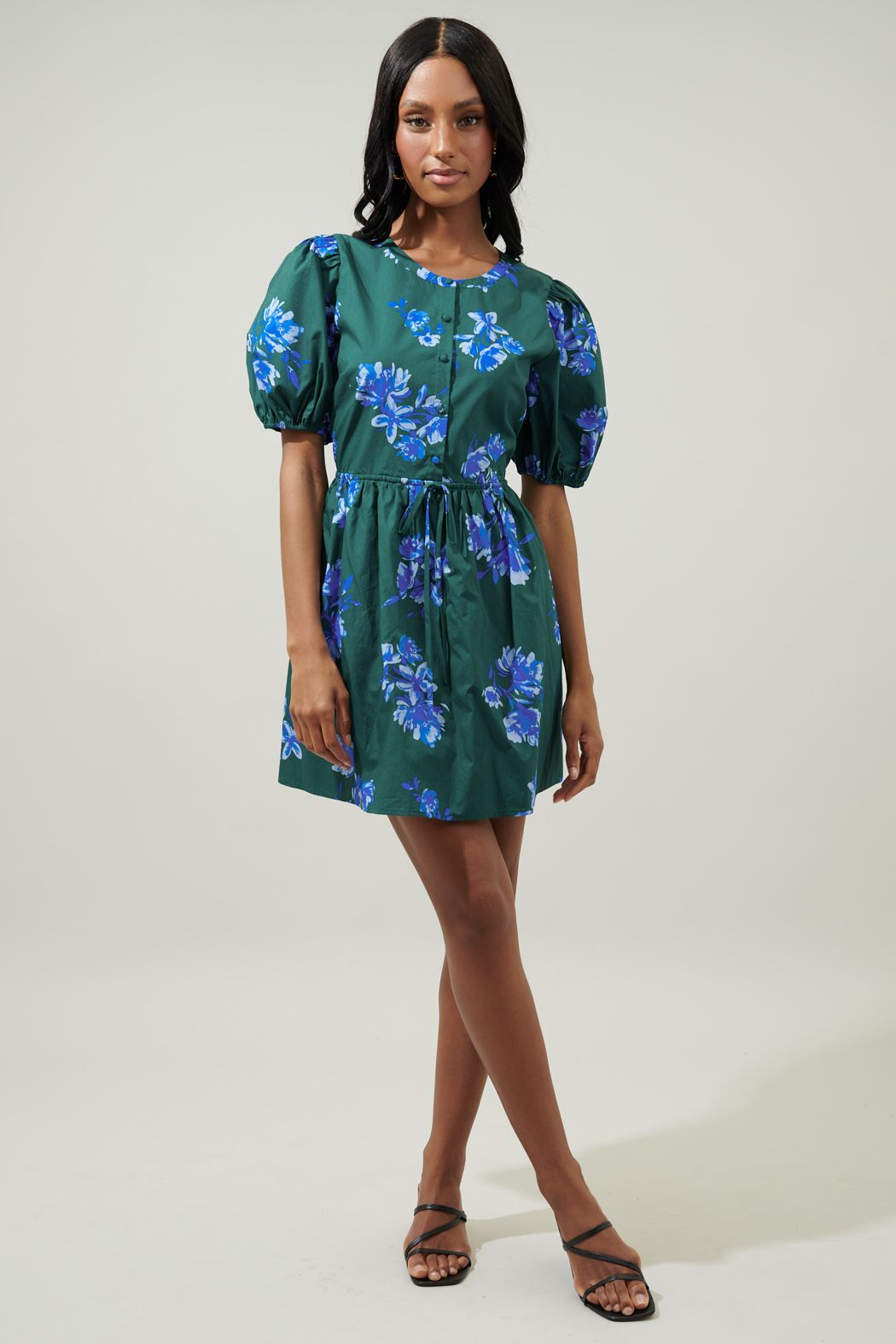 Spokane Floral Alba Puff Sleeve Mini Dress - A716