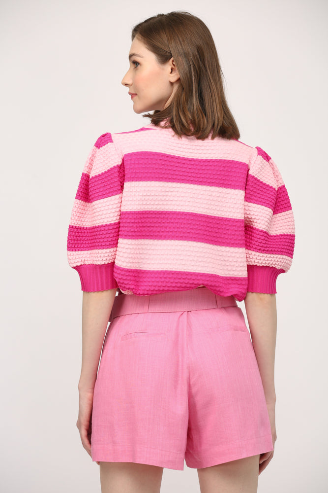 Stripe Textured Knit Mock Neck Sweater - J418