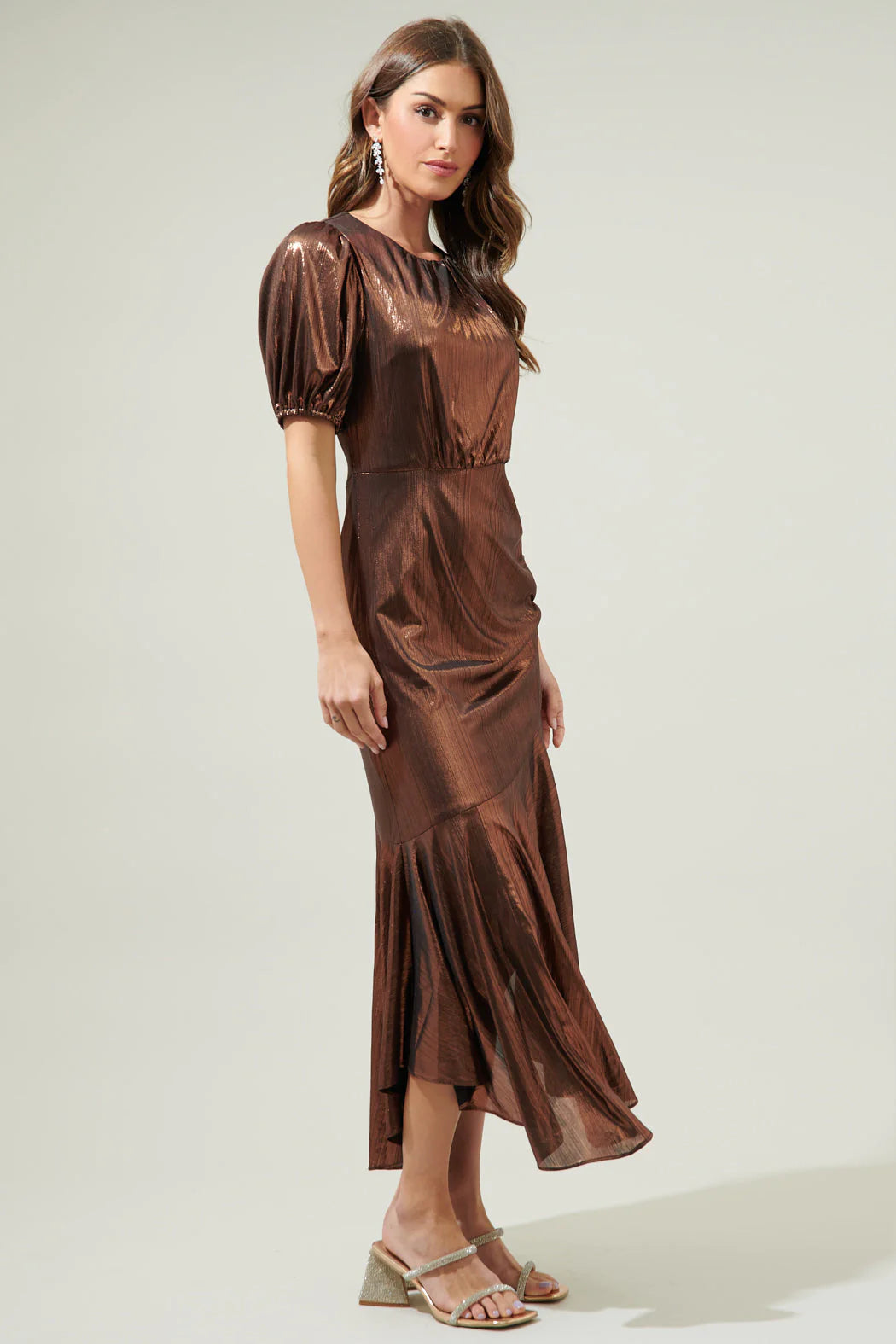 Rina Metallic Asymmetrical Maxi Dress - C105