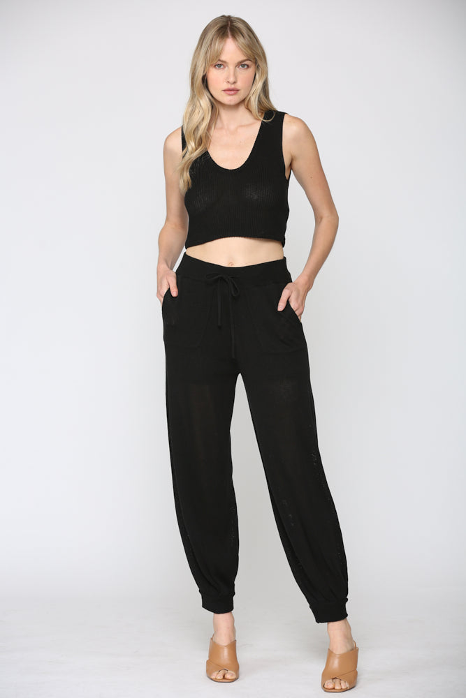 Linen Blend Knitted Crop Top / Pants (2pc) - J419