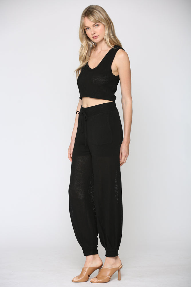 Linen Blend Knitted Crop Top / Pants (2pc) - J419