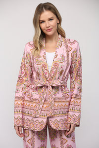 BORDER PRINT LINEN BLEND TIE WAIST BLAZER – Paula's Beauty Boutique