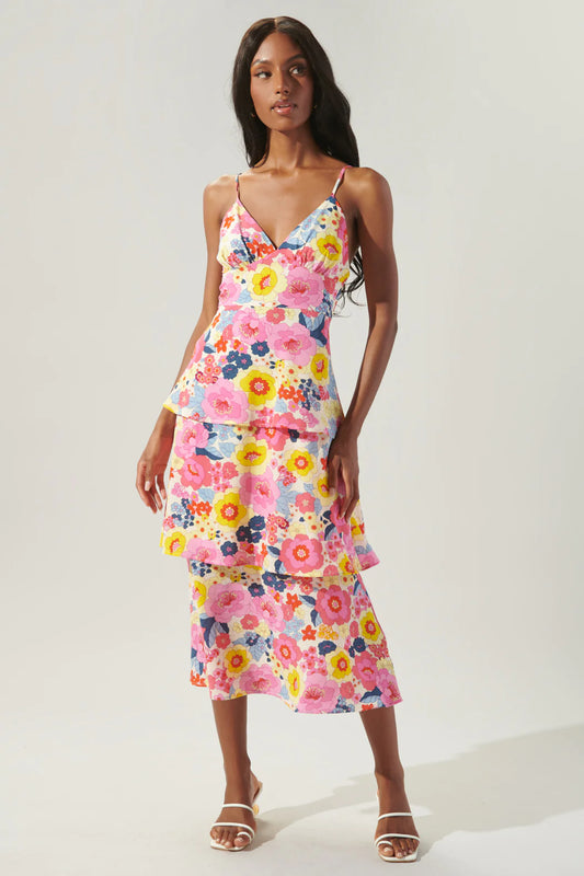 Summersalt Floral Yanni Ruffle Tiered Midi Dress A604