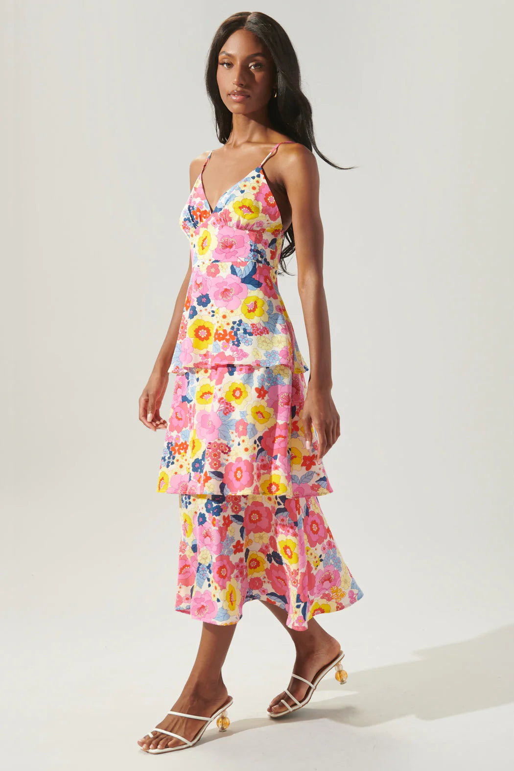 Summersalt Floral Yanni Ruffle Tiered Midi Dress A604