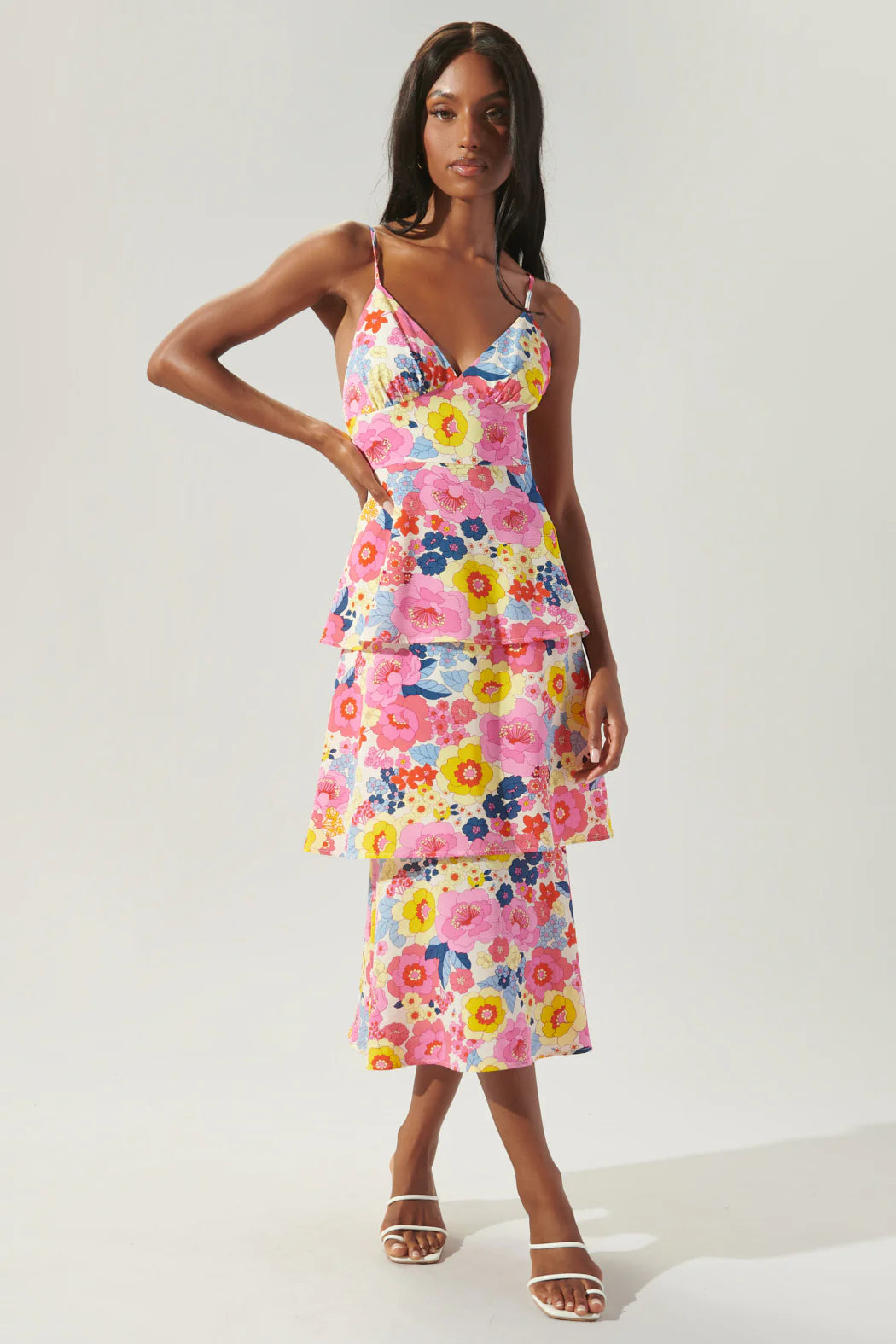 Summersalt Floral Yanni Ruffle Tiered Midi Dress A604