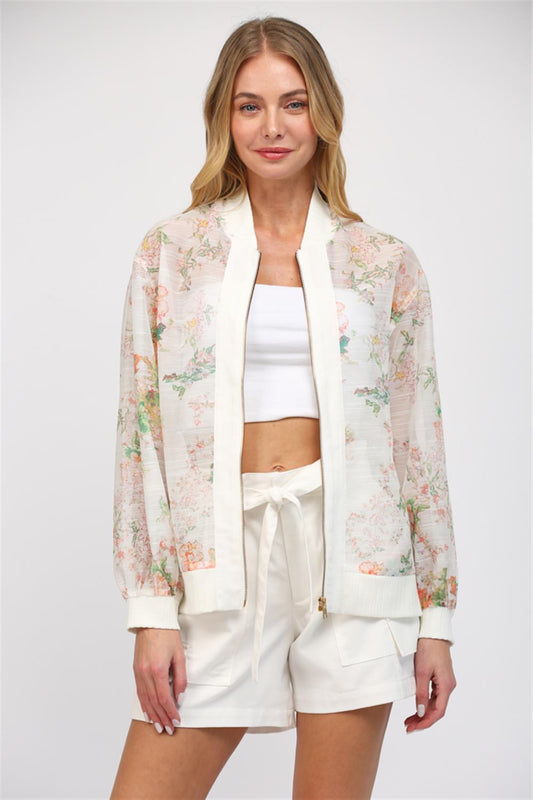 PRINTED SHEER BOMBER JACKET - J107