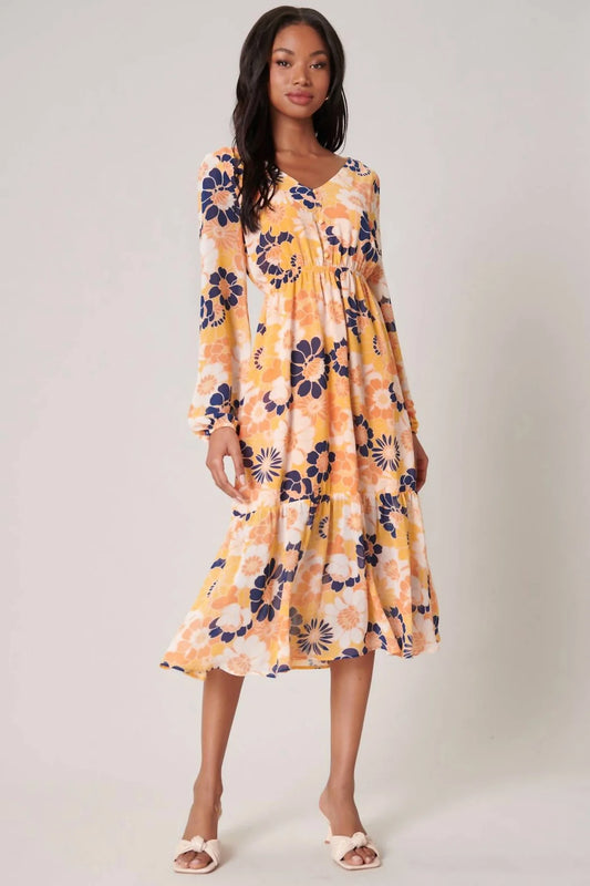 Zippy Floral Midi Ruffle Dress In Rust Multi C404