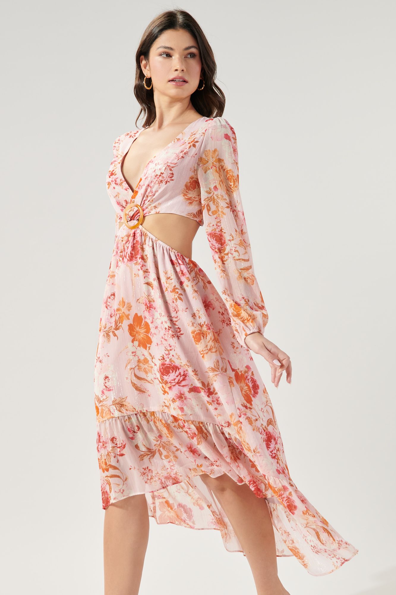 Keoni Floral O-Ring Cut Out Nami Midi Dress - B604