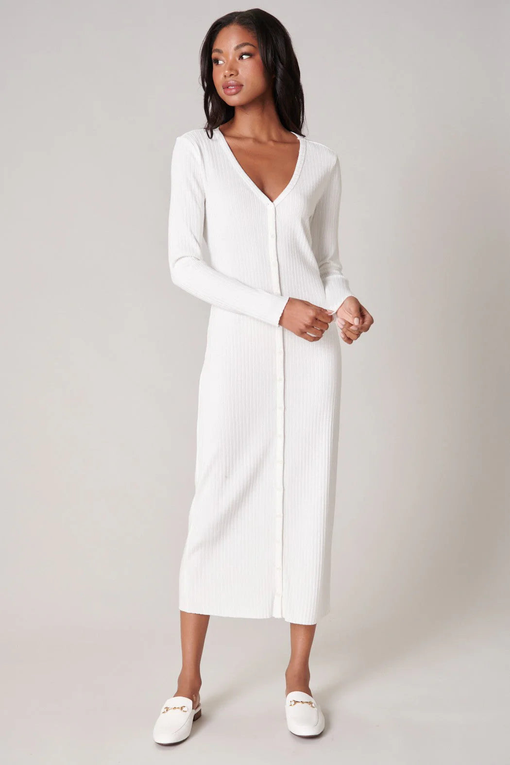 Provence Ribbed Knit Midi Cardigan Dress - F104