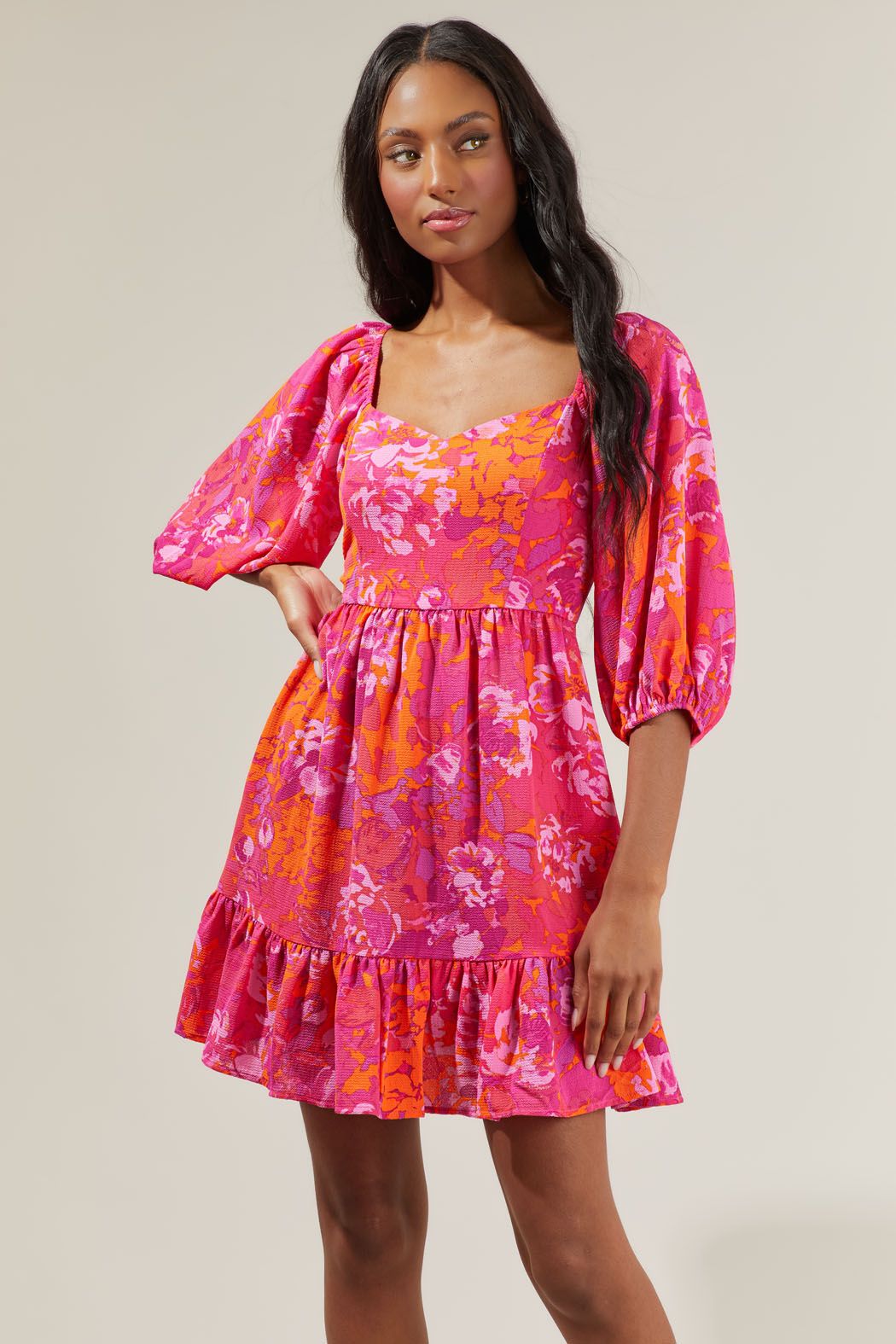 Flirty Floral Evy Sweetheart Mini Dress - B811