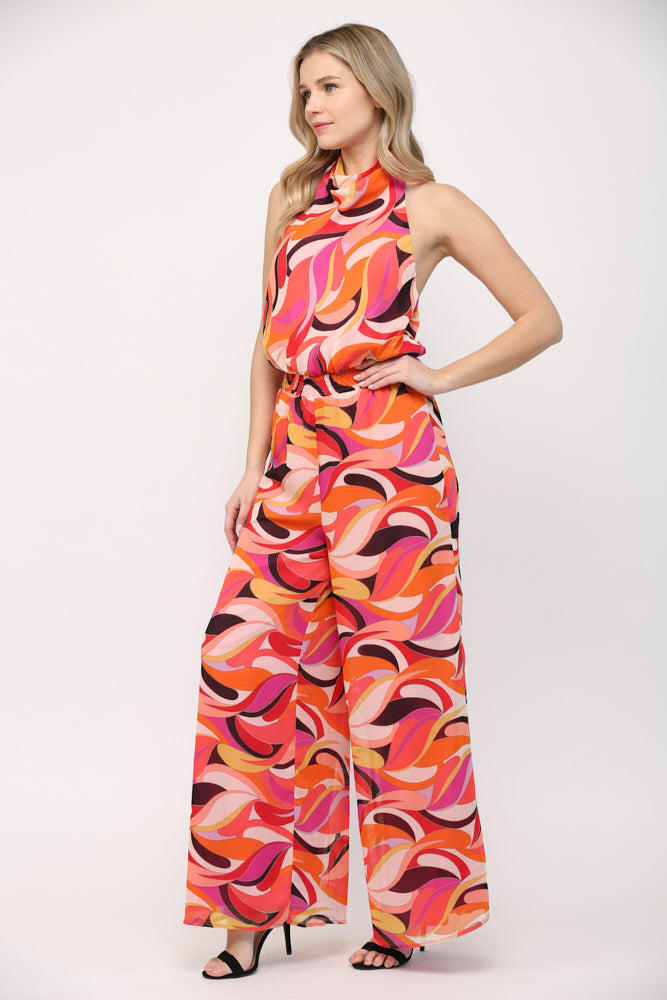 GEO PRINT COWL NECK JUMPSUIT - C108