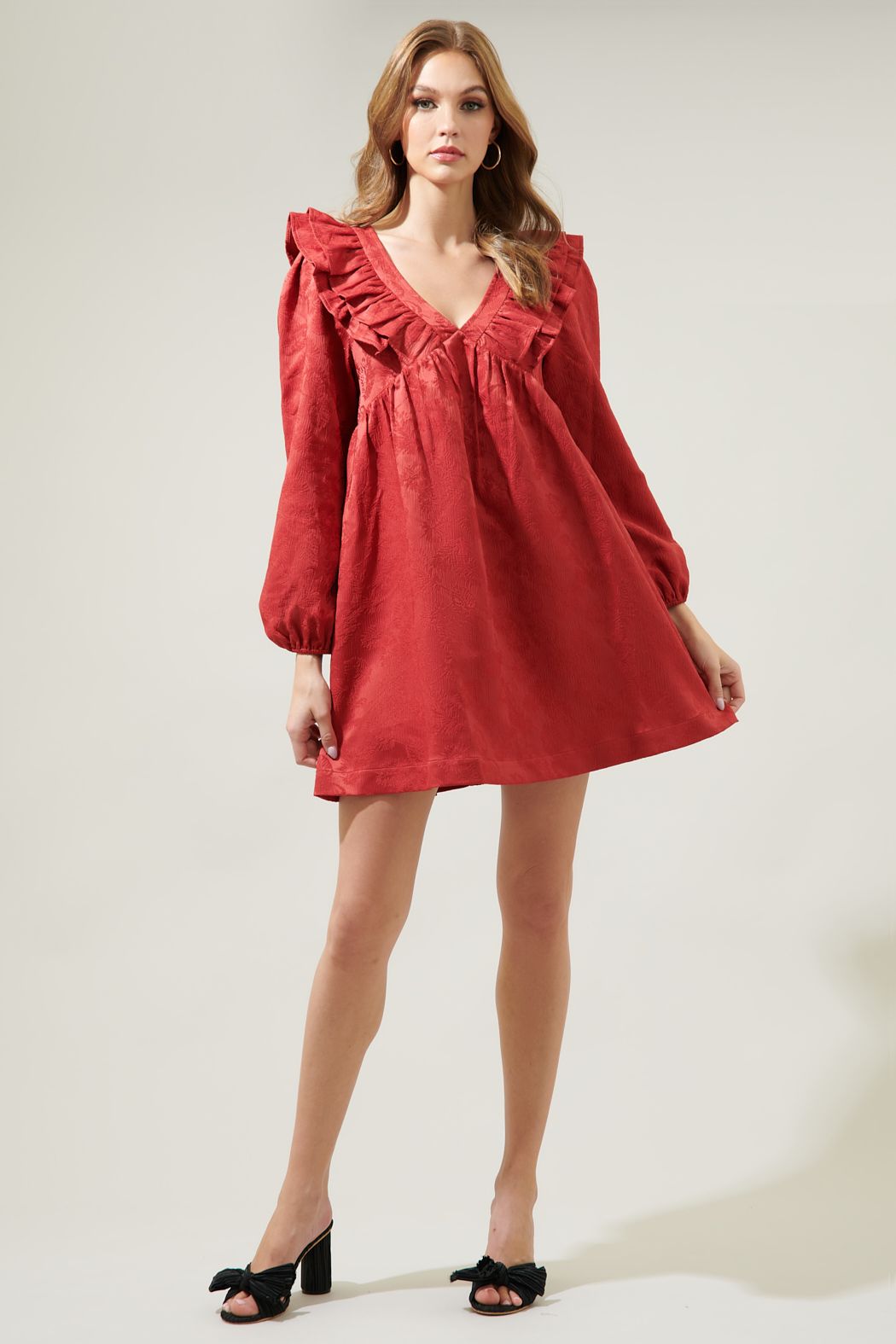 Ciao Jaquard Ruffle Babydoll Dress - J207