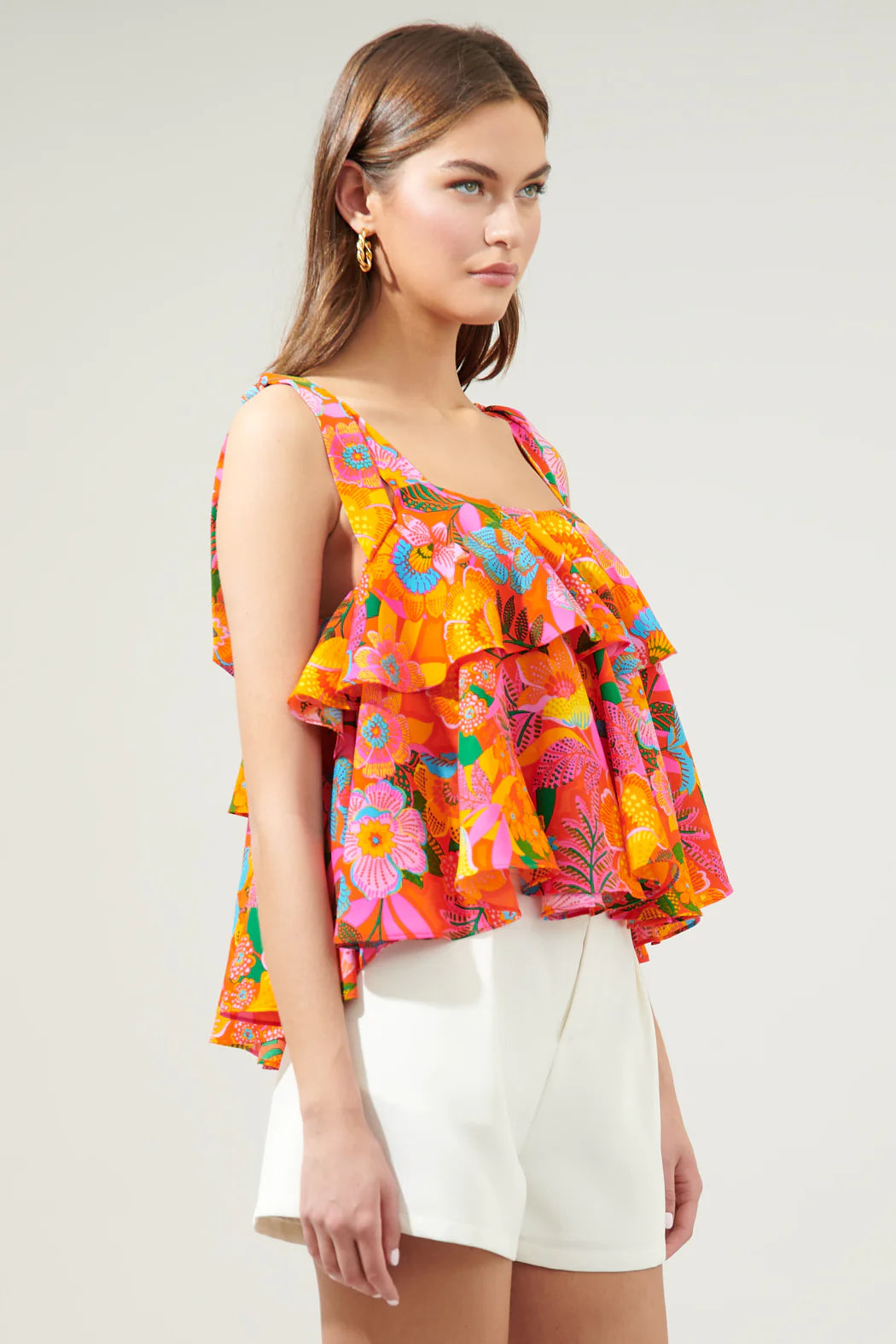 Idalia Floral Sloan Tie Strap Ruffle Top B506