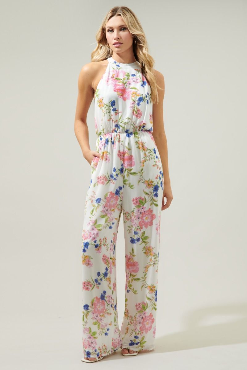 Wild heart Floral Merci Tie Back Wide Leg Jumpsuit - A708