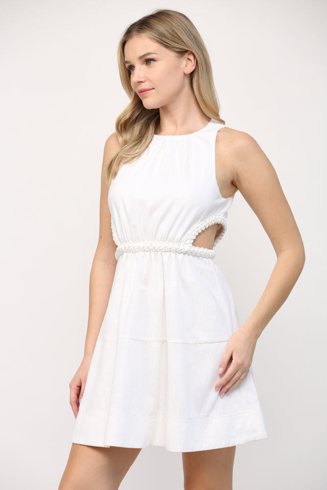 LINEN BLEND BRAIDED CUT OUT DRESS A203