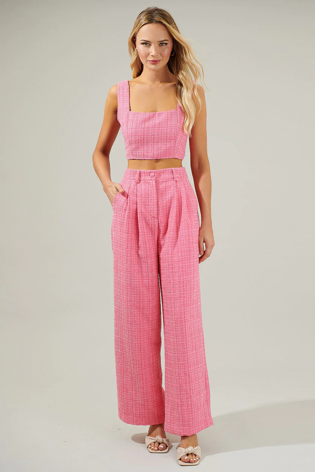 Adriella Tweed Tank Top & Wide Pants Set - D102