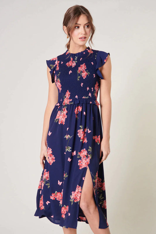 Perla Floral Smocked Midi Dress - C101