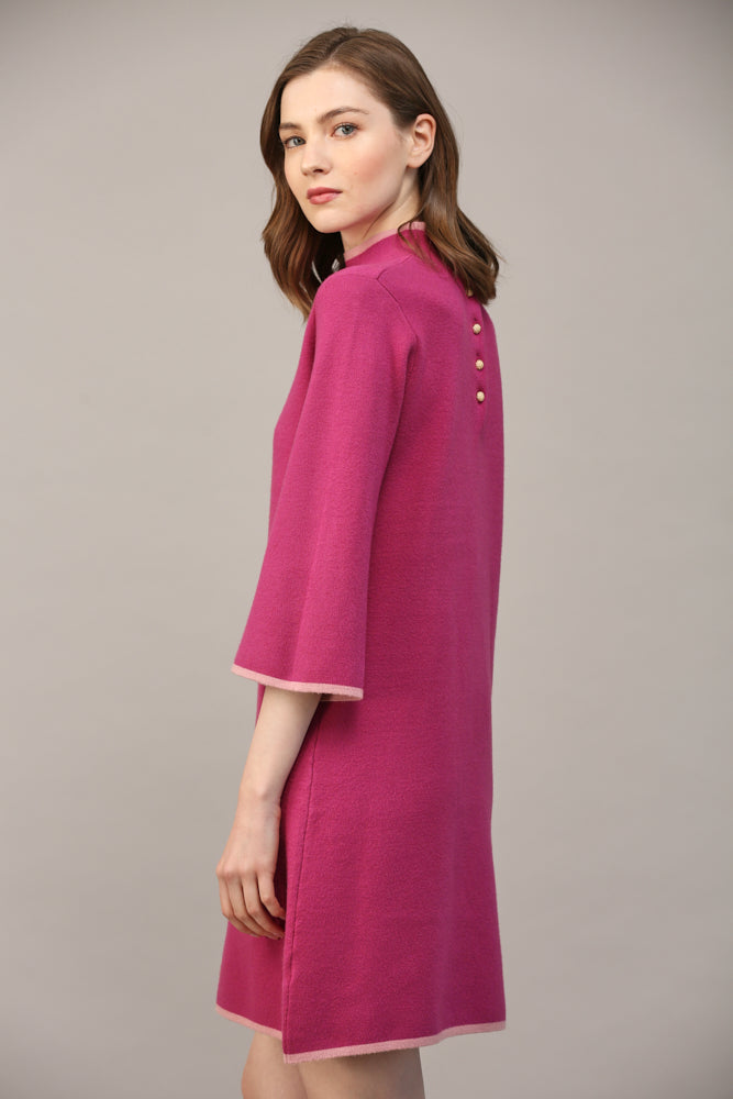 CONTRAST COLOR KNIT MOCK NECK SWEATER DRESS - B612