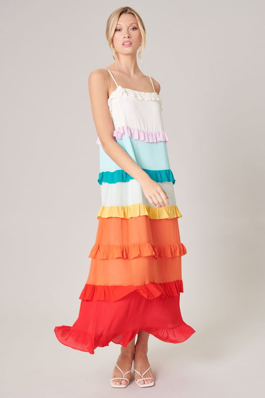 Taste the Rainbow Sleeveless Ruffle Maxi Dress - D203