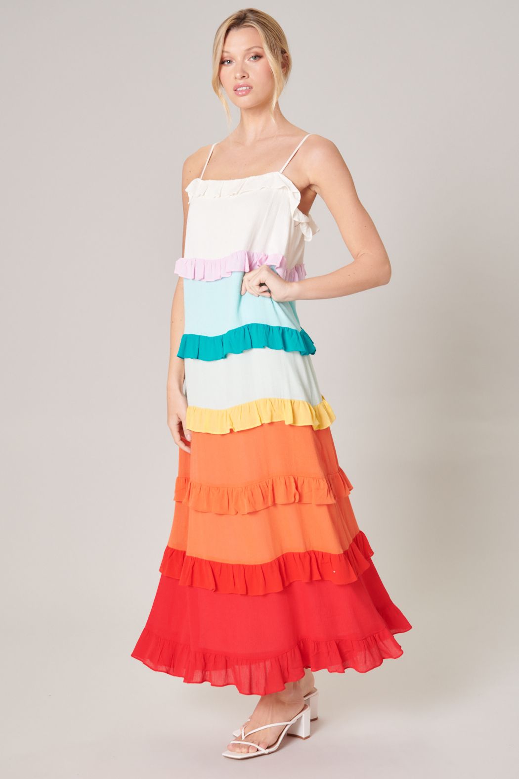 Taste the Rainbow Sleeveless Ruffle Maxi Dress - D203