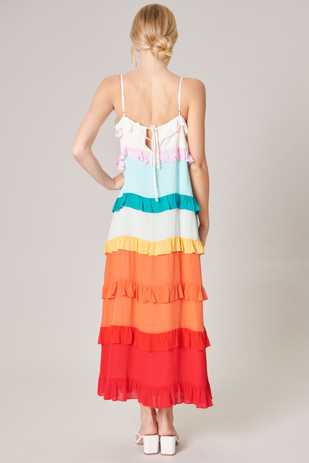 Taste the Rainbow Sleeveless Ruffle Maxi Dress - D203