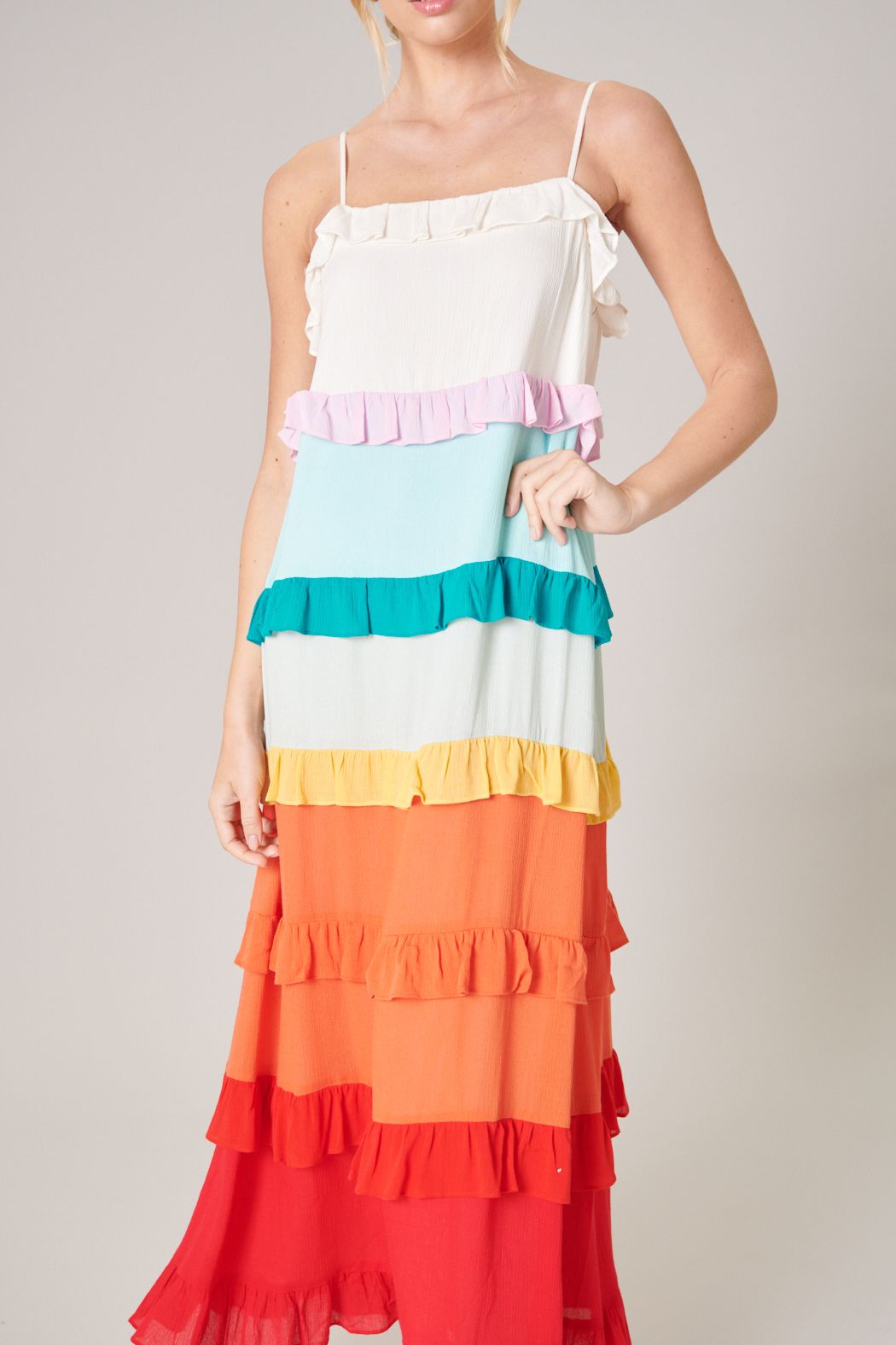 Taste the Rainbow Sleeveless Ruffle Maxi Dress - D203