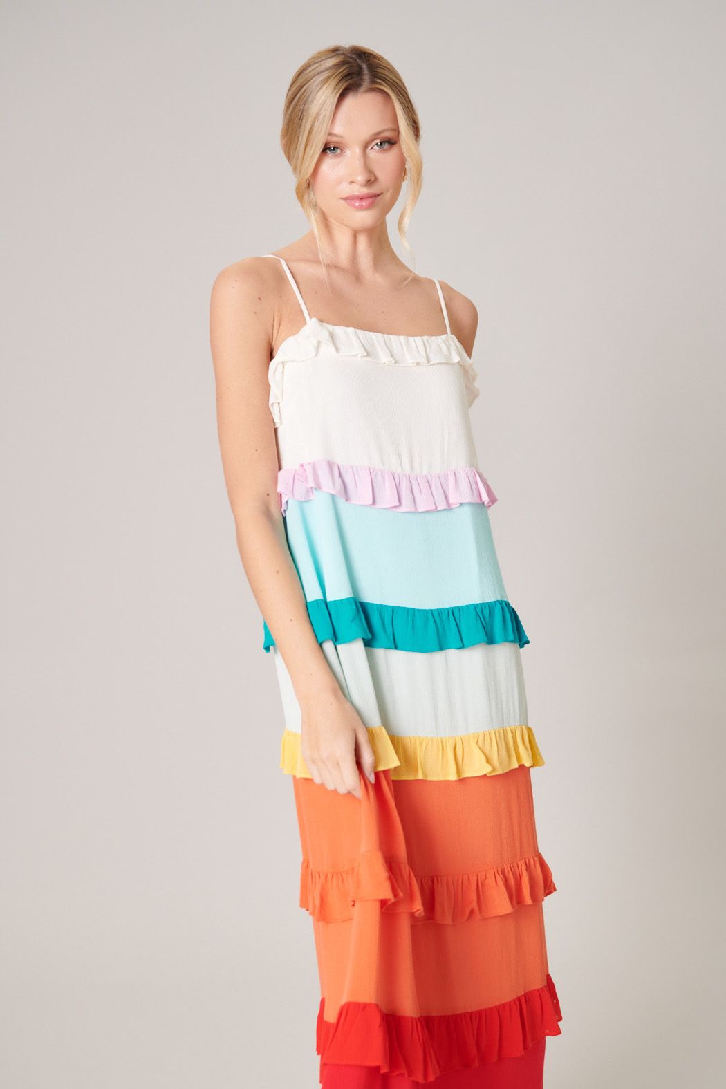 Taste the Rainbow Sleeveless Ruffle Maxi Dress - D203