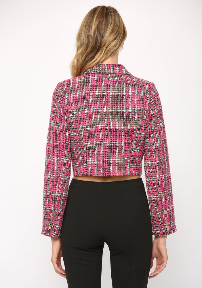 TWEED WITH LUREX CROPPED DOUBLE BREASTED BLAZER - D202