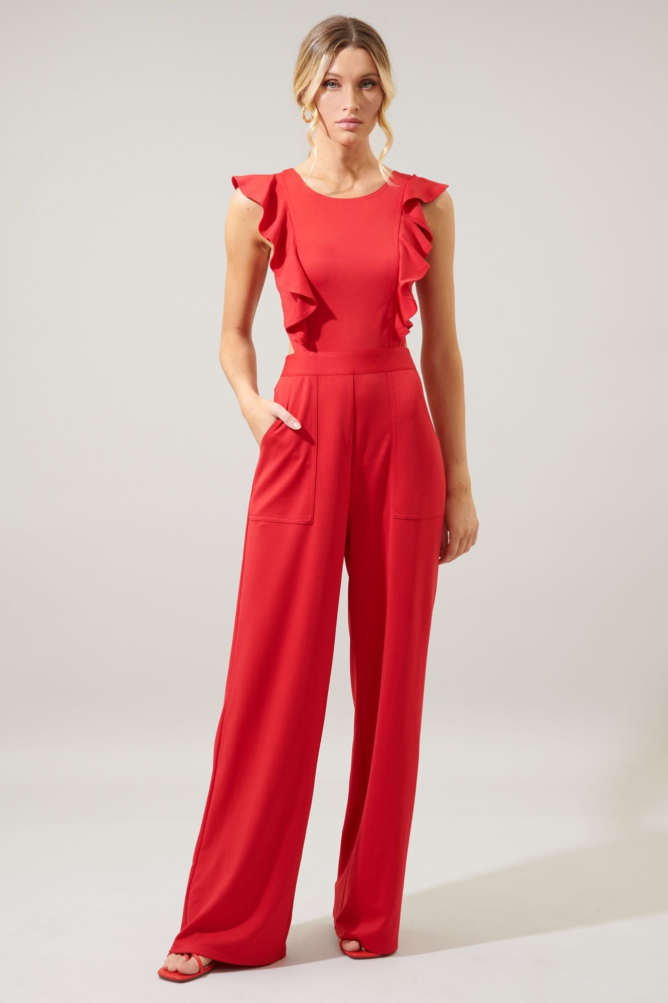 Lucki Back Cut Out Ruffle Jumpsuit A711