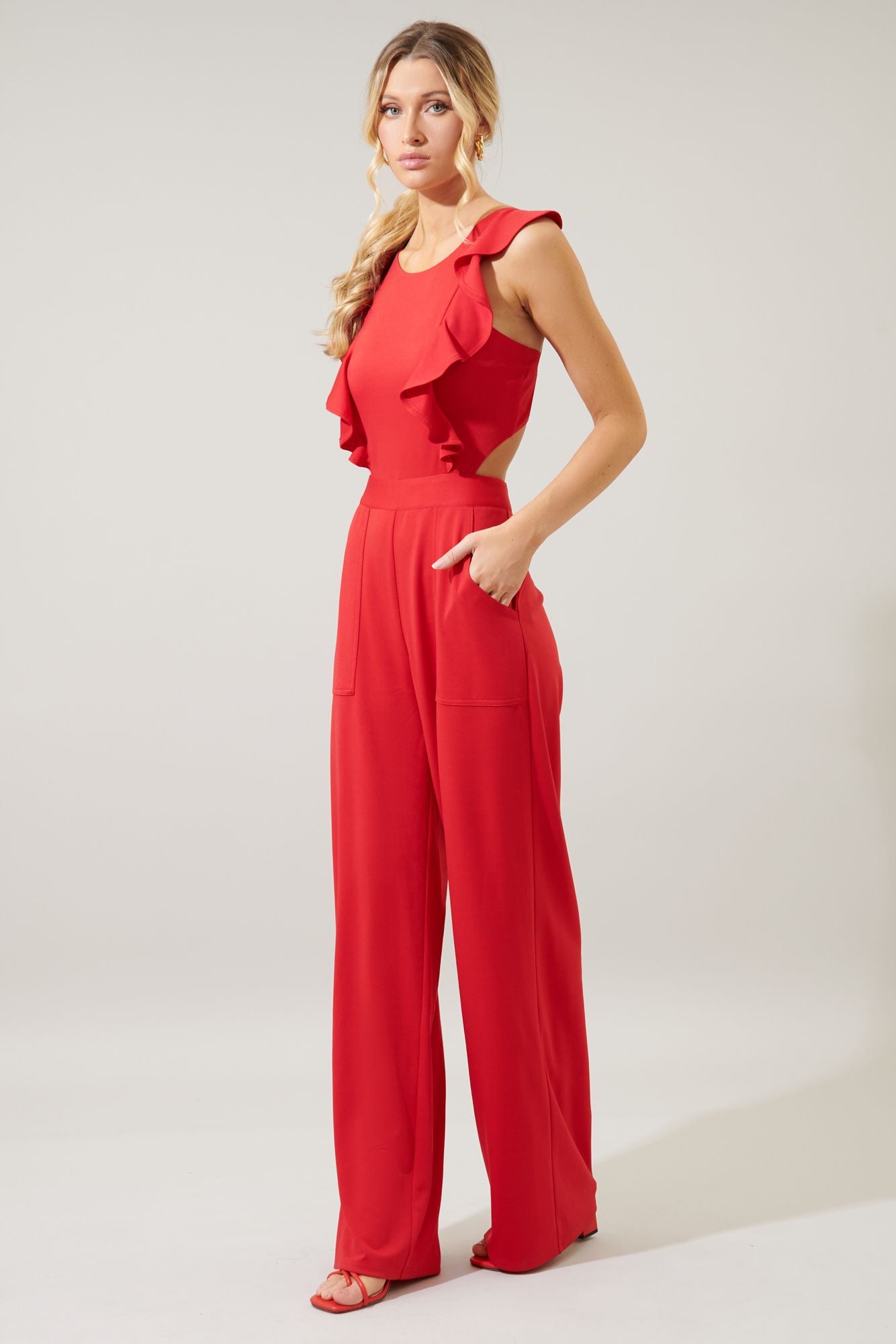 Lucki Back Cut Out Ruffle Jumpsuit A711