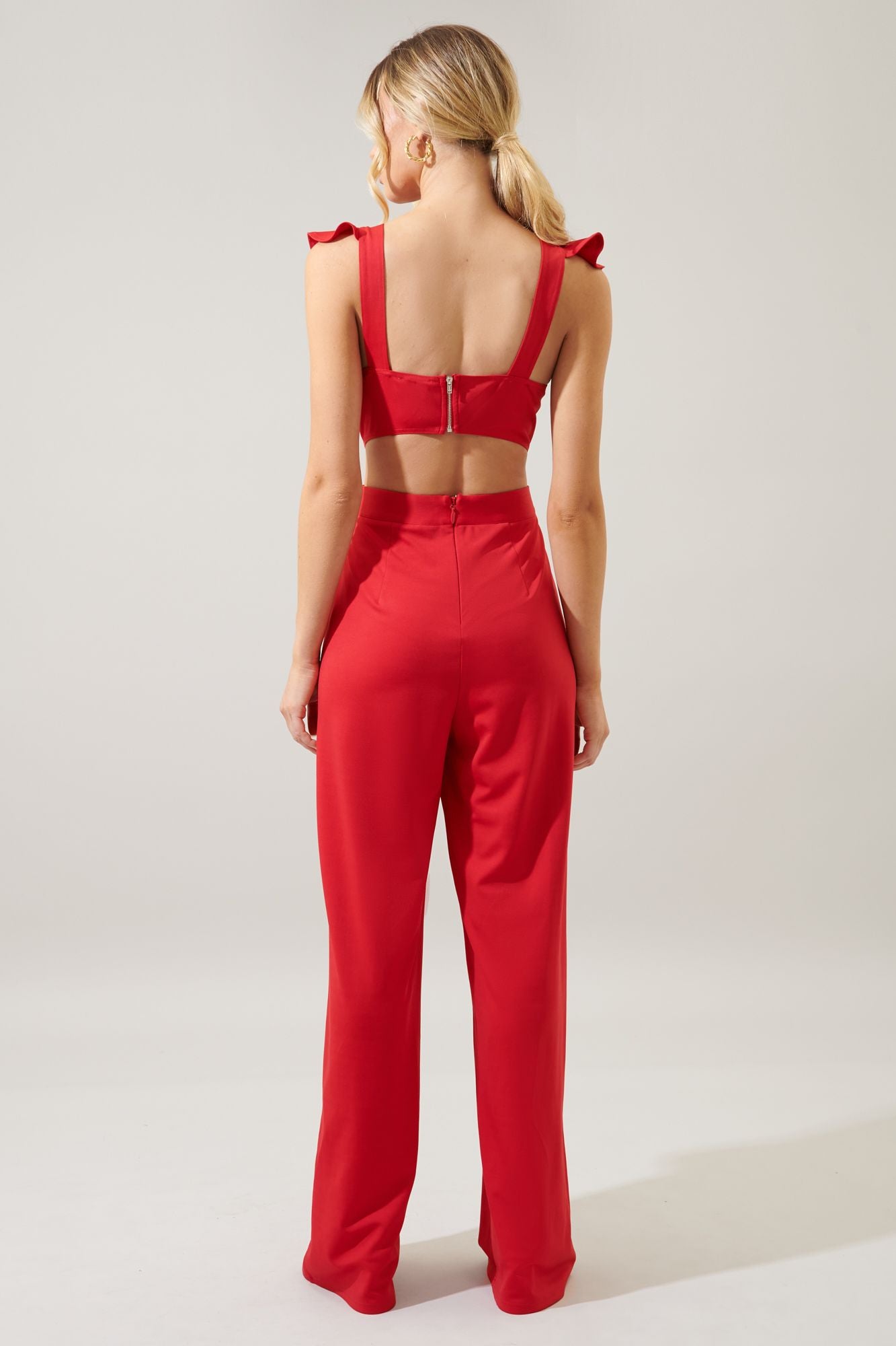 Lucki Back Cut Out Ruffle Jumpsuit A711