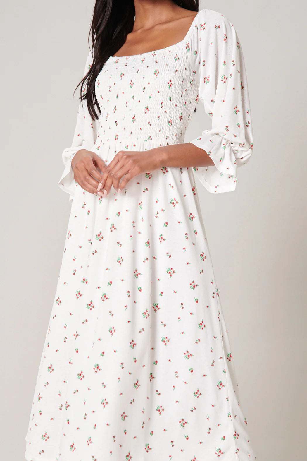 Nettia Floral Denni Smocked Midi Dress A203