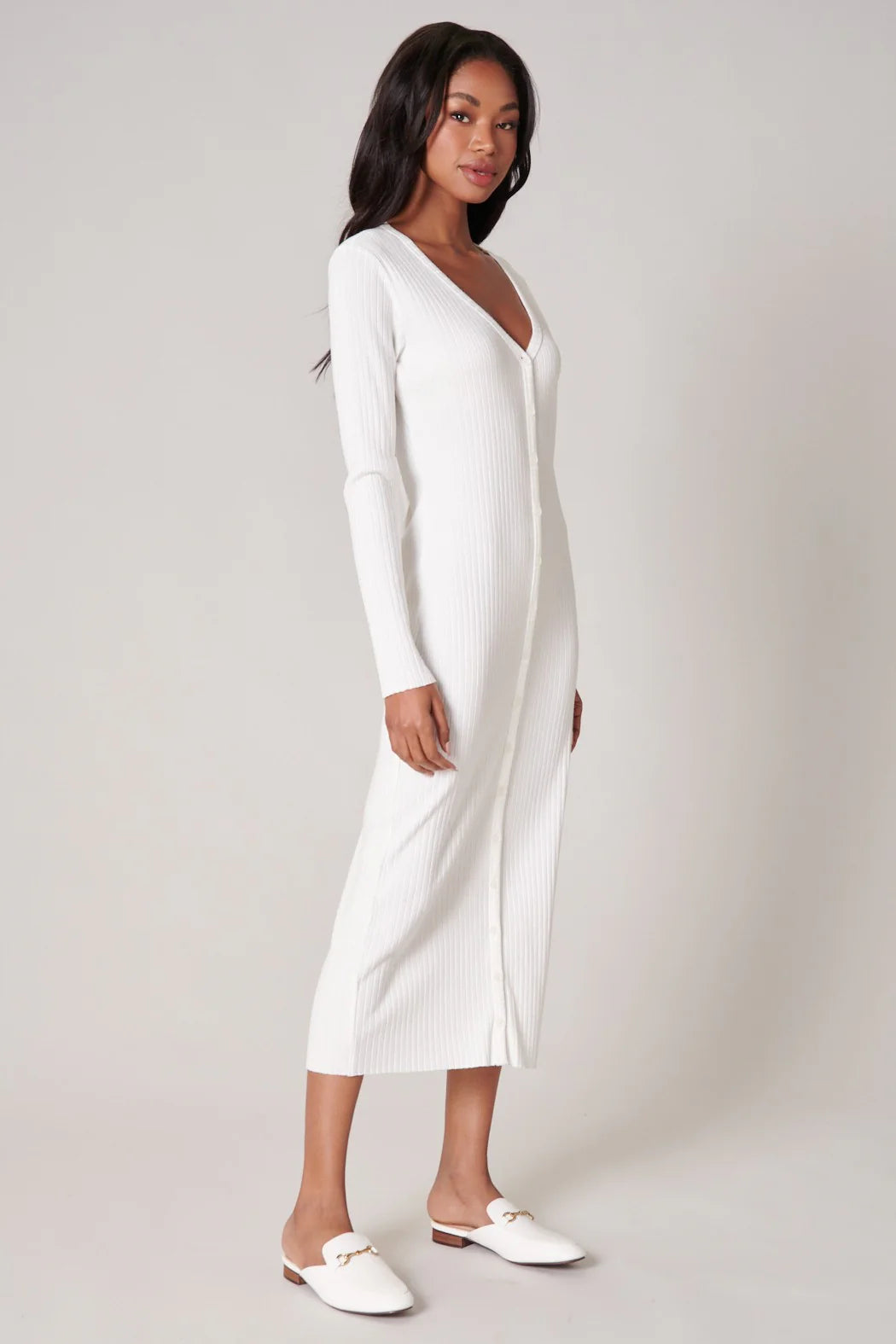 Provence Ribbed Knit Midi Cardigan Dress - F104