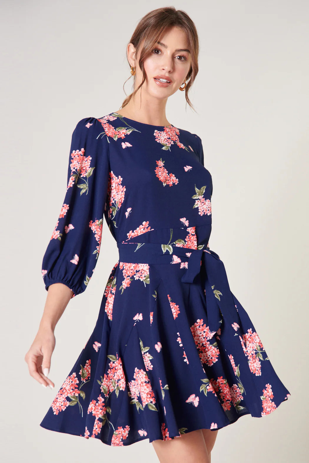 Perla Floral Balloon Sleeve Derby Dress - C401