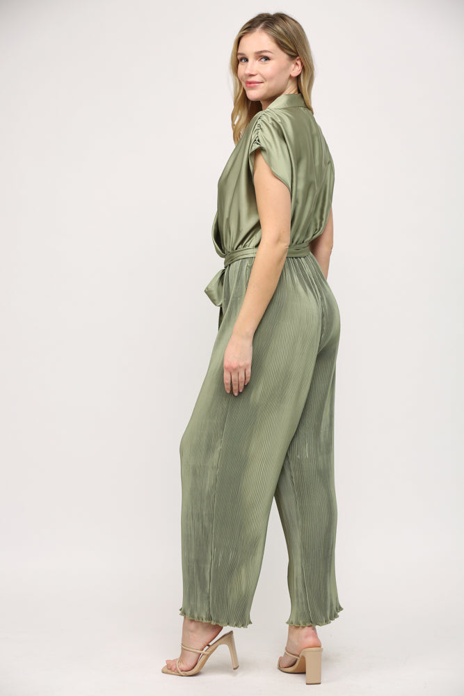 PLEATED BOTTOM LAPEL COLLAR JUMPSUIT