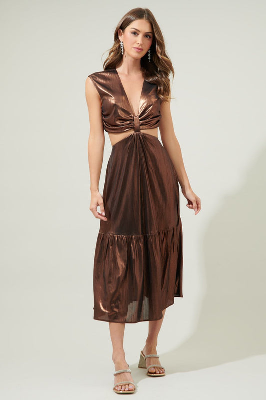 Marbella Metallic Cut Out Midi Dress - D703